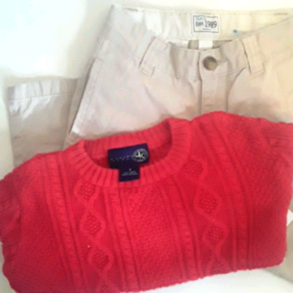 Place Khaki Pants & JKhaki Red Cable Sweater
